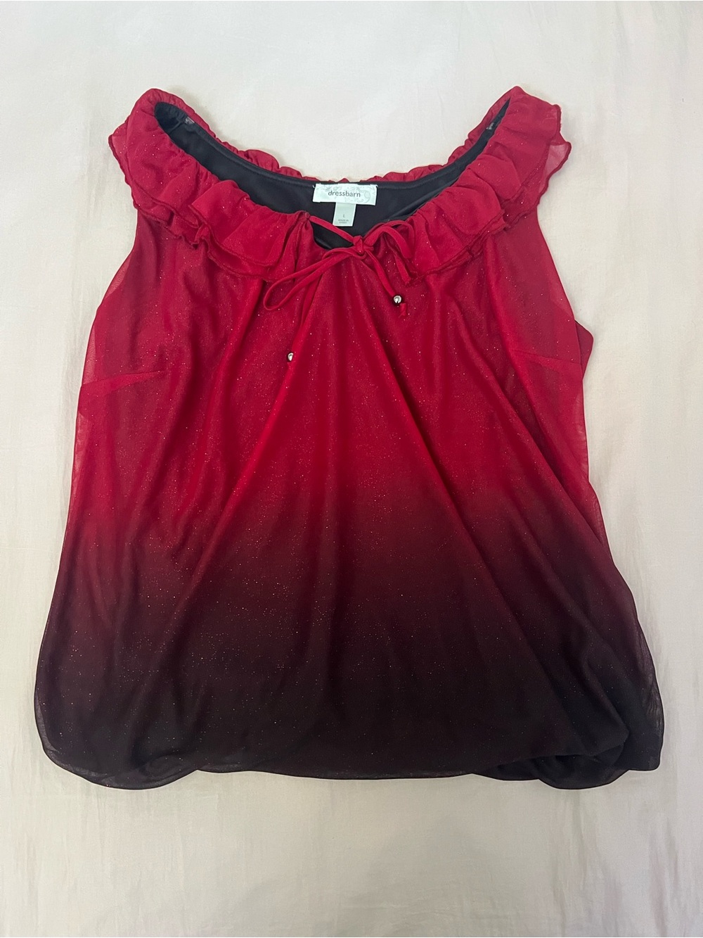 dressbarn Red to Black Ombre Ruffle Tie Neck Sleeveless Camisole